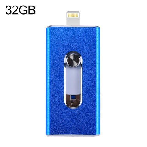 RQW-02 Unità flash USB 2.0 e 8 pin e micro USB 3 in 1 da 32 GB, RQW-02 Blue