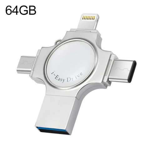 Unité flash RQW-11S 4 en 1 USB 2.0 et 8 broches et micro USB et USB-C/Type-C de 64 Go, RQW-11S