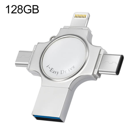 Unité flash RQW-11S 4 en 1 USB 2.0 et 8 broches et micro USB et USB-C/Type-C de 128 Go, RQW-11S