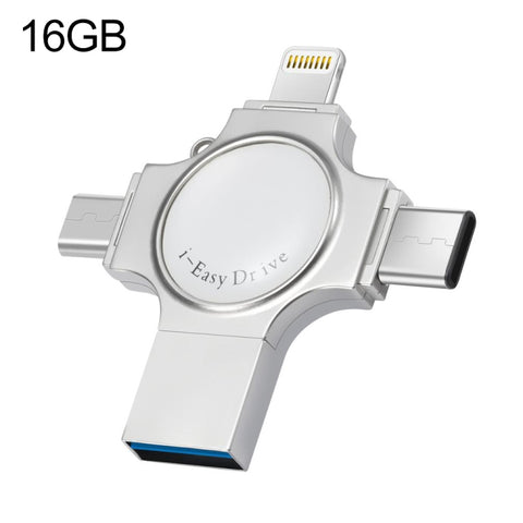 Unité flash RQW-11S 4 en 1 USB 2.0 et 8 broches et micro USB et USB-C/Type-C de 16 Go, RQW-11S