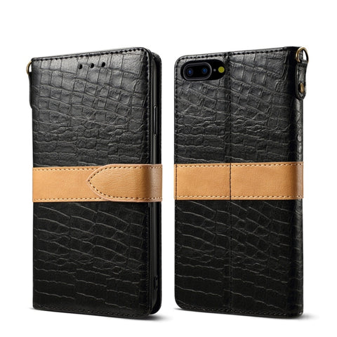 Custodia in pelle con chiusura orizzontale PU con trama in coccodrillo color giunzione per iPhone 7 Plus / 8 Plus, con portafoglio, supporto, slot per carte e cordino, For iPhone 7 Plus / 8 Plus