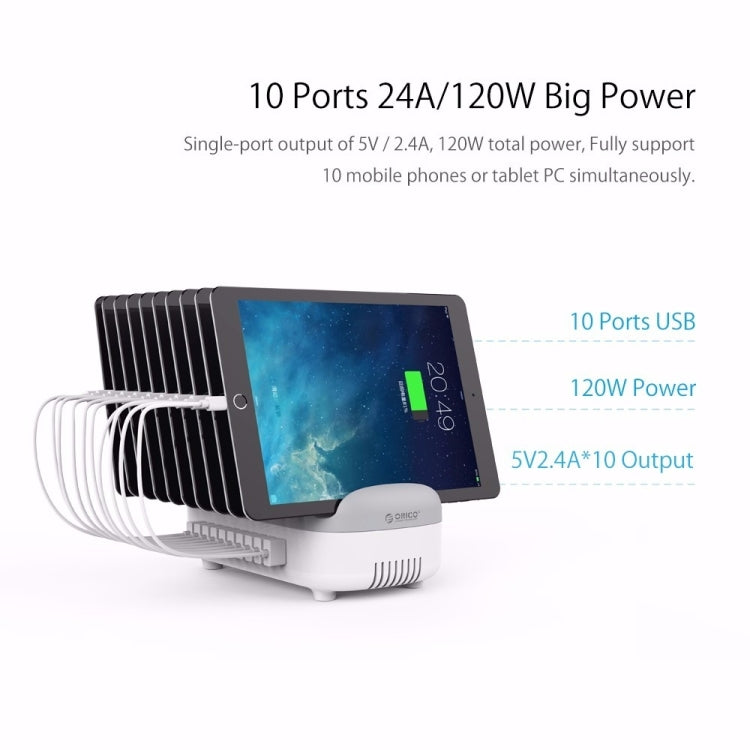 ORICO DUK-10P 120W 10 USB Ports Smart Charging Station with Phone & Tablet Stand, EU Plug, EU Plug(Black), EU Plug(White), US Plug(Black), US Plug(White...