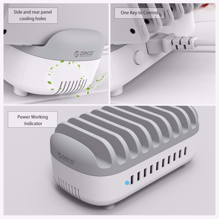 ORICO DUK-10P 120W 10 USB Ports Smart Charging Station with Phone & Tablet Stand, EU Plug, EU Plug(Black), EU Plug(White), US Plug(Black), US Plug(White...