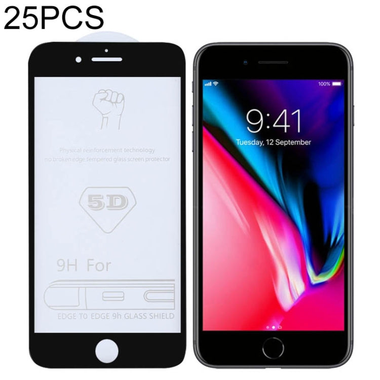 25 Pack 9H 5D Full Glue Tempered Glass for iPhone 7/8 Plus