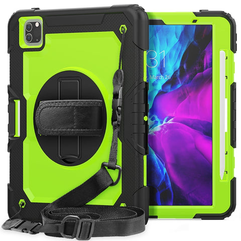 Per iPad Pro 11 pollici (2018) / Pro 11 pollici (2020) Gel di silice nero antiurto + Custodia protettiva per tablet colorata per PC con supporto, tracolla, cinghia da polso e slot per penna, iPad Pro 11 inch (2018)