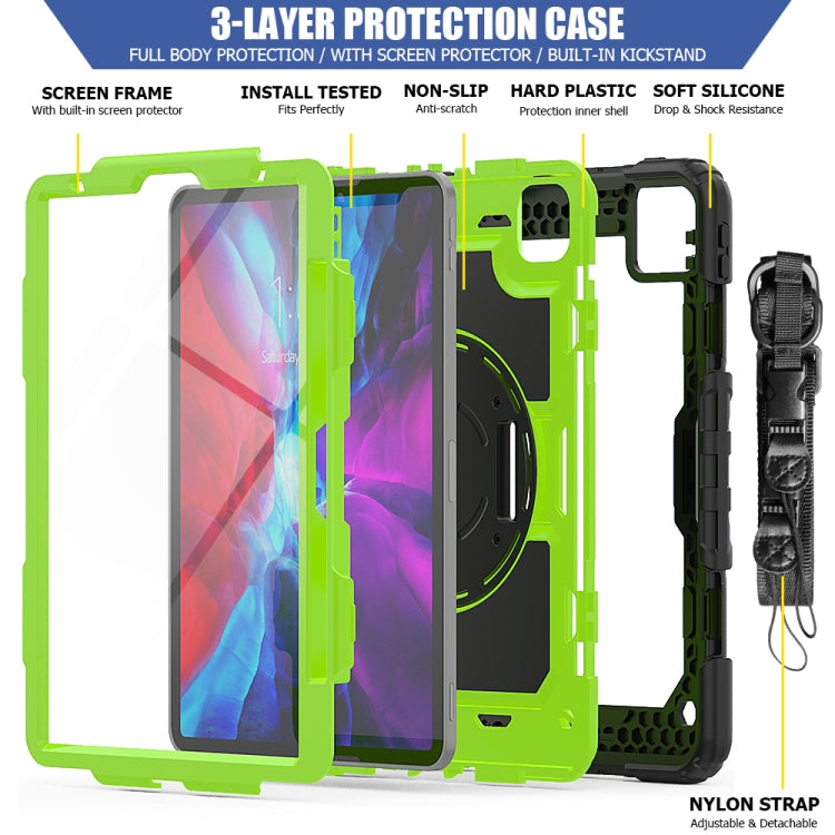 For iPad Pro 11 inch (2018) / Pro 11 inch (2020) Shockproof Black Silica Gel + Colorful PC Protective Tablet Case with Holder & Shoulder Strap & Hand St...