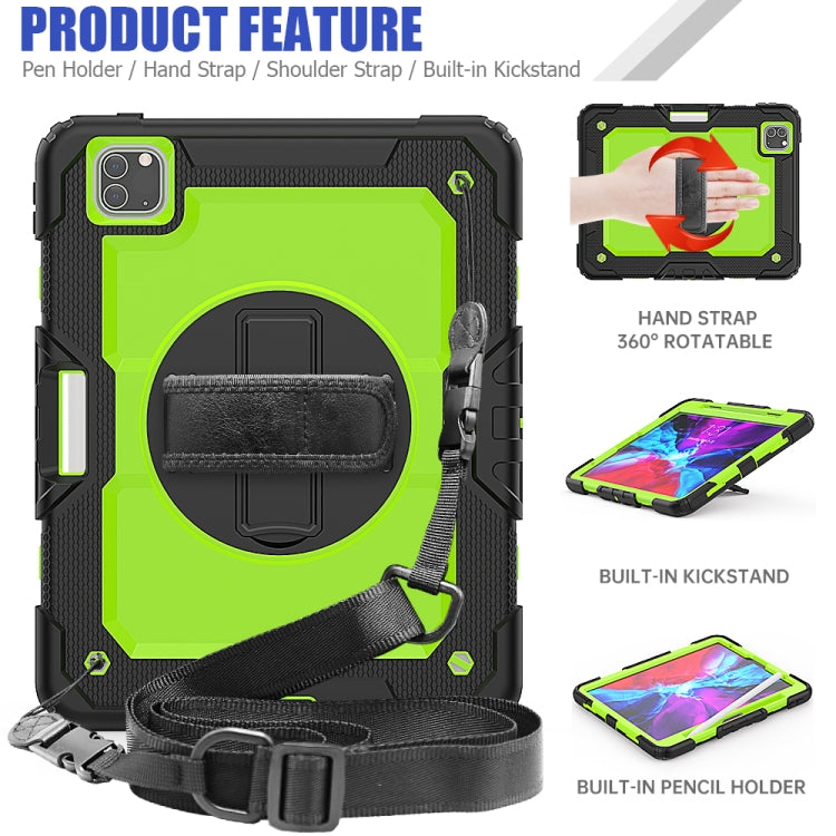 For iPad Pro 11 inch (2018) / Pro 11 inch (2020) Shockproof Black Silica Gel + Colorful PC Protective Tablet Case with Holder & Shoulder Strap & Hand St...