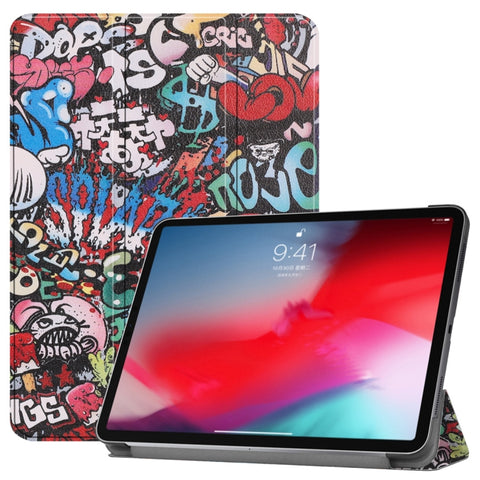 Custodia in pelle verniciata colorata con motivo Graffiti a ribalta orizzontale per iPad Pro 11 pollici (2018), con supporto triplo pieghevole e funzione sveglia/sonno, For iPad Pro 11 inch (2018)