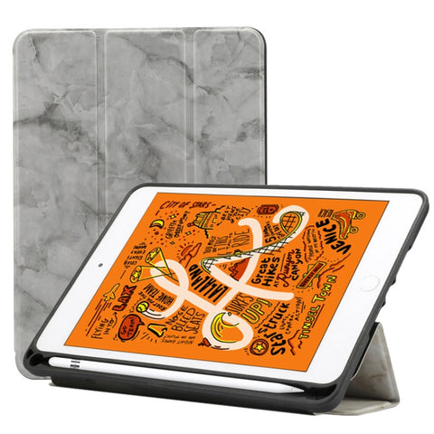 Étui en cuir avec tête orizzontale avec motif marmorisé pour iPad Mini 2019, avec support triple pieghevole et emplacement pour penna et fonction sonno/sveglia, pour iPad Mini 2019