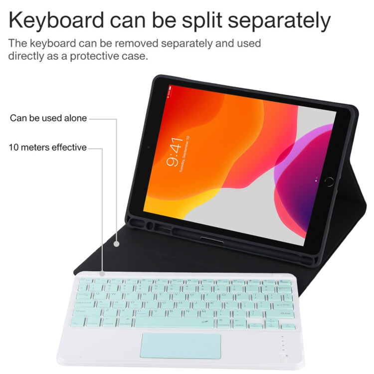 TG-102BC Detachable Bluetooth Green Keyboard + Microfiber Leather Tablet Case for iPad 10.2 inch / iPad Air (2019), with Touch Pad & Pen Slot & Holder  ...