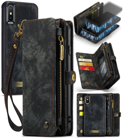 Pour iPhone X / XS CaseMe-008 TPU + PC Couverture magnétique postérieure staccabile Garde en peau avec chaise orizzontale avec support et fente pour carte et porte-cartes avec cerne et corniche pour photo