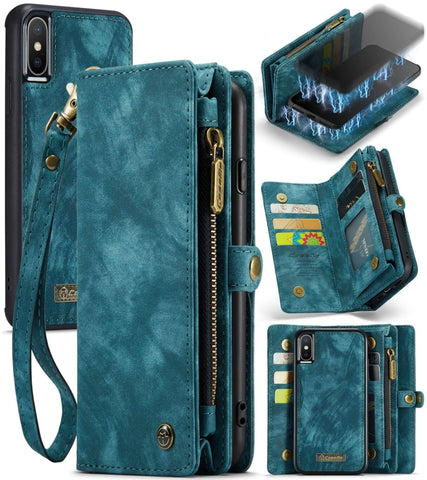 Per iPhone X / XS CaseMe-008 TPU + PC Assorbimento magnetico Cover posteriore staccabile Custodia in pelle con chiusura orizzontale con supporto e slot per carte e portafoglio con cerniera e cornice per foto