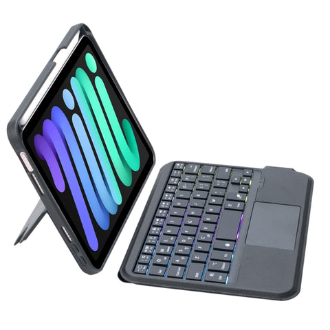 T06-AS Per iPad mini6 Custodia in pelle con tastiera Bluetooth di tipo diviso con retroilluminazione touch, T06-AS