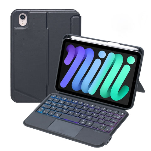 T06-AS Per iPad mini6 Custodia in pelle con tastiera Bluetooth di tipo diviso con retroilluminazione touch, T06-AS