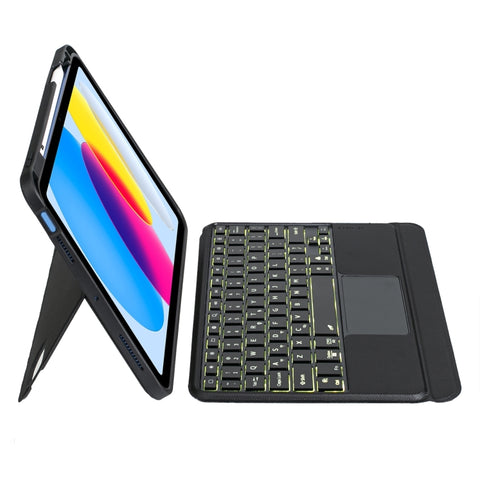 T10-AS per iPad 10a generazione 10.9 2022 Custodia in pelle con tastiera Bluetooth di tipo diviso con retroilluminazione touch, T10-A