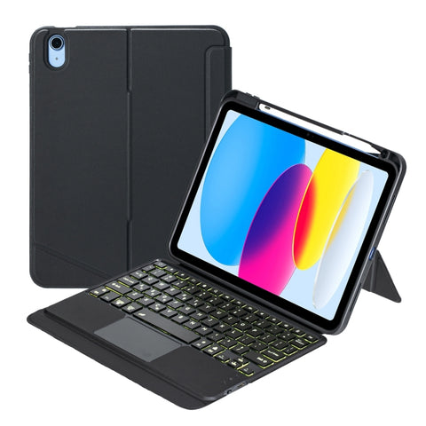 T10-AS per iPad 10a generazione 10.9 2022 Custodia in pelle con tastiera Bluetooth di tipo diviso con retroilluminazione touch, T10-A