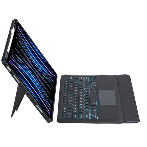 T129-AS Per iPad Pro 12.9 2022/2021/2020/2018 Custodia in pelle con tastiera Bluetooth di tipo diviso con retroilluminazione touch, T129-AS