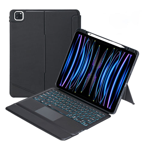 T129-AS Per iPad Pro 12.9 2022/2021/2020/2018 Custodia in pelle con tastiera Bluetooth di tipo diviso con retroilluminazione touch, T129-AS