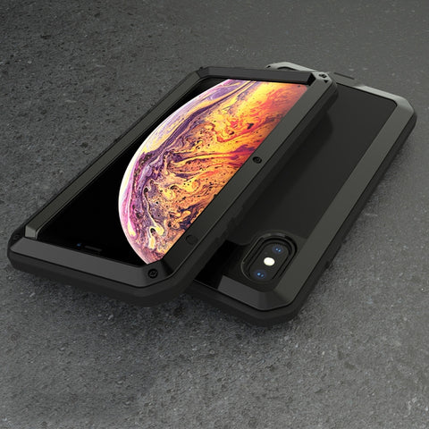 Per iPhone XS Max Lega di alluminio antiurto antipolvere impermeabile + vetro temperato + custodia in silicone, iPhone XS Max