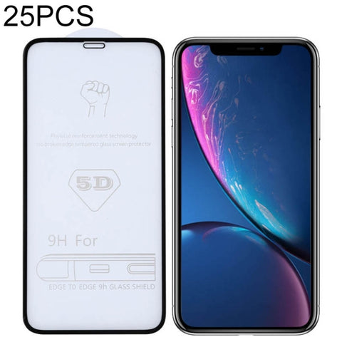 Per iPhone XR 25 pezzi 9H 5D Pellicola in vetro temperato a schermo intero con colla completa, Per iPhone XR (25 PCS)