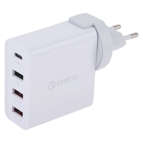 A3P 3A Uscita massima USB-C / Type-C + QC3.0 + Caricatore da viaggio da muro doppio USB 4 porte, presa EU, EU Plug