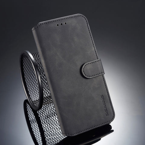 Per iPhone X / XS DG.MING Custodia a libro orizzontale retrò con lato olio con supporto, slot per carte e portafoglio, iPhone XS / X