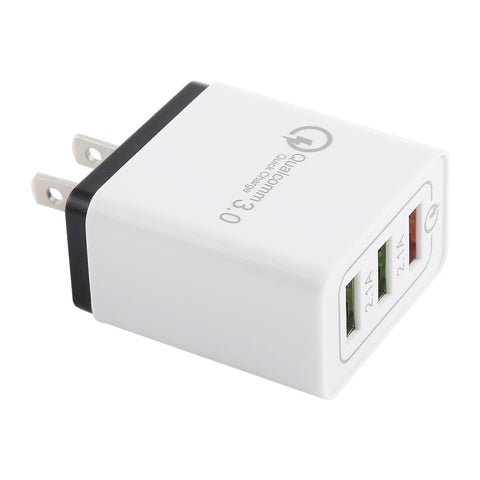 AR-QC-03 Chargeur de batterie rapide avec 3 portes USB 2.1A, prise USA, AR-QC-03 US Plug Blue, AR-QC-03 US