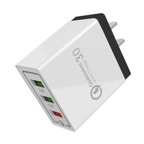 AR-QC-03 Caricatore da viaggio caricabatterie rapido con 3 porte USB 2.1A, presa USA, AR-QC-03 US Spina Blu, AR-QC-03 US