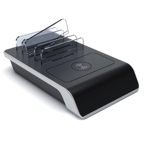 HQ-UD09 Supporto da tavolo per telefono con caricabatterie wireless standard Qi a 4 porte USB, spina europea, spina EU