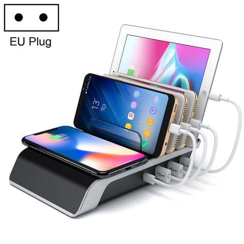 HQ-UD09 Supporto da tavolo per telefono con caricabatterie wireless standard Qi a 4 porte USB, spina europea, spina EU