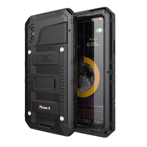 Per iPhone X/XS Custodia in lega di zinco antiurto antipolvere impermeabile + custodia in silicone, iPhone XS/X