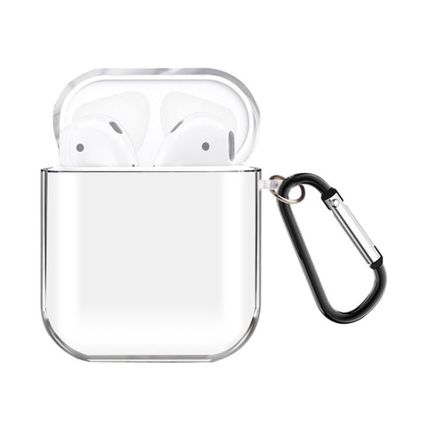 Per AirPods 1/2 Custodia protettiva per auricolari in TPU trasparente alta con gancio