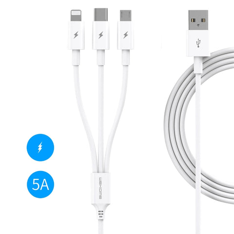 WK WDC-111 5A 3 In 1 8 Pin + Micro + Cavo di ricarica super veloce multifunzione Type-C / USB-C, Lunghezza: 1,3 m