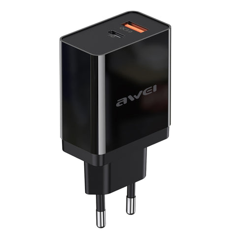 awei C-980 18W PD USB-C / Type-C + QC 3.0 Interfaccia USB Caricabatterie da viaggio a ricarica rapida, presa EU