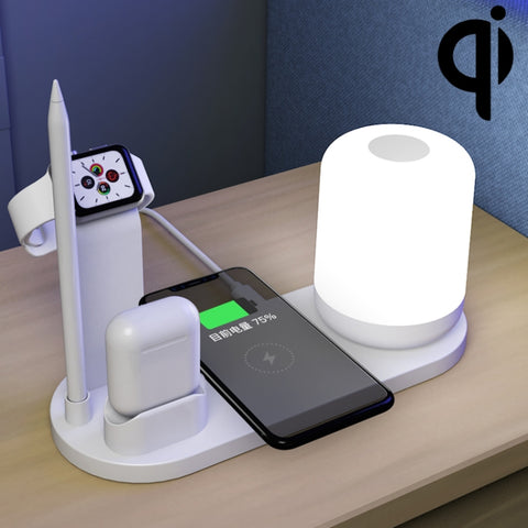 WS6 10W 2 portes USB + lampe d'écriture multifonction port USB-C/Type-C + chargeur de voiture sans fil Qi