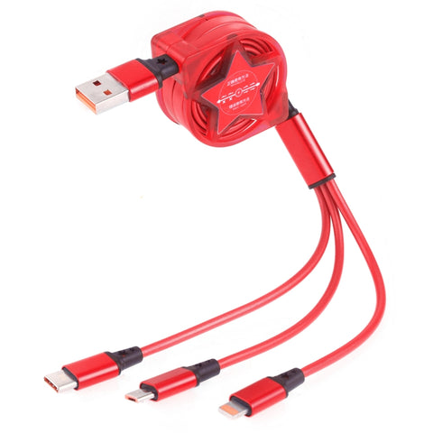 Câble de données rétractable USB 3 en 1 avec USB-C / Type-C + 8 broches + Micro USB de 1,2 m