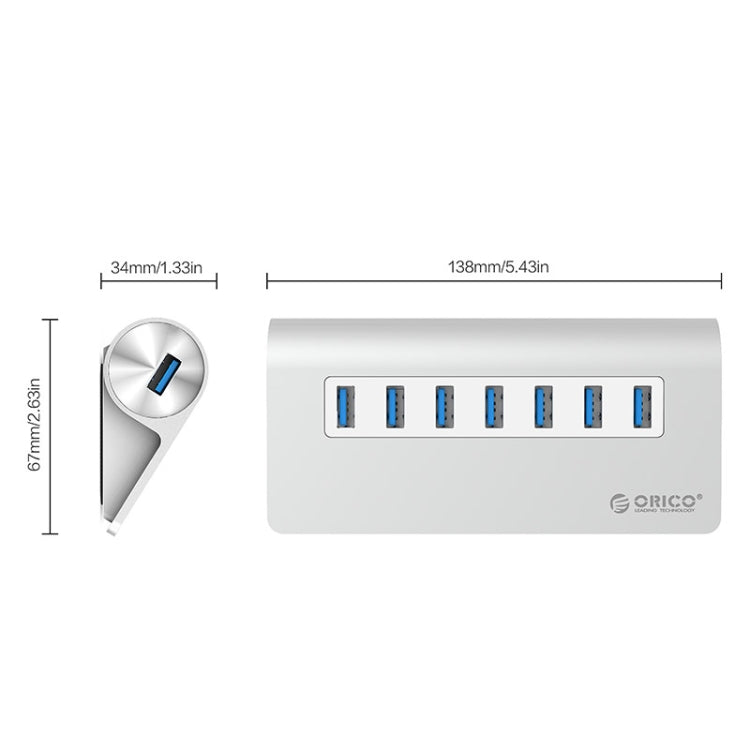 Aluminum USB Hub with 7 Ports and 30W Power Adapter