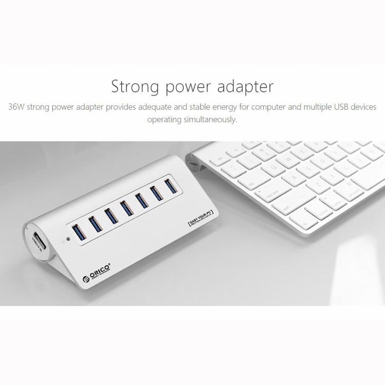 Aluminum USB Hub with 7 Ports and 30W Power Adapter