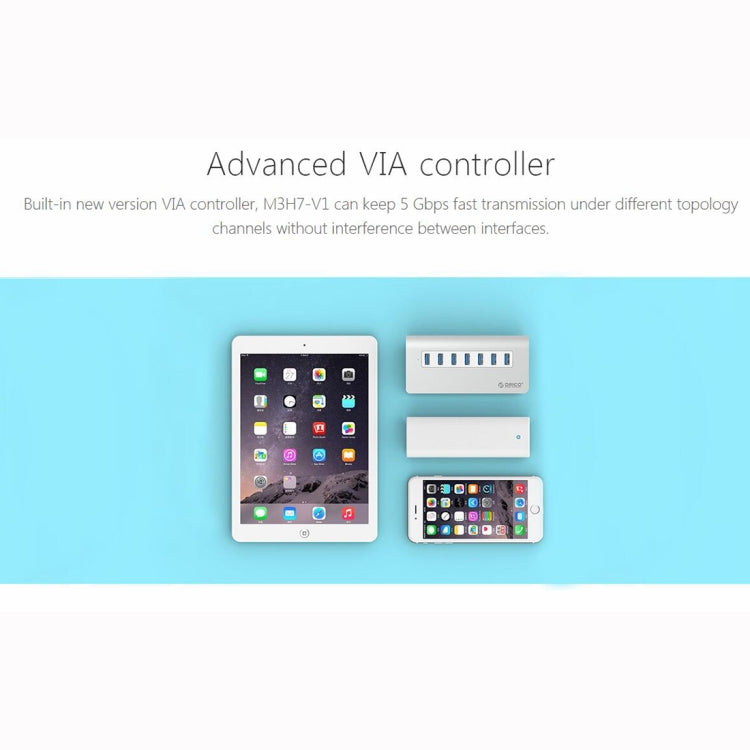 Aluminum USB Hub with 7 Ports and 30W Power Adapter