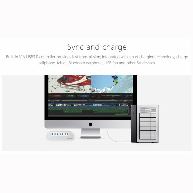Aluminum USB Hub with 7 Ports and 30W Power Adapter