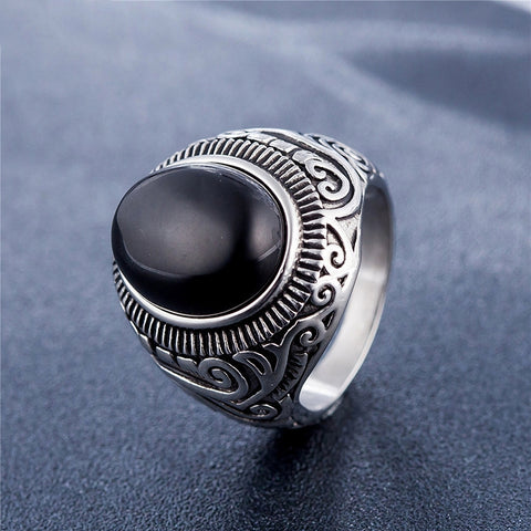 Anello da uomo in acciaio al titanio con pietra preziosa retrò stile Europa e America, misura: 13, diametro: 22,3 mm, perimetro: 70 mm, Diametro: 22.3mm