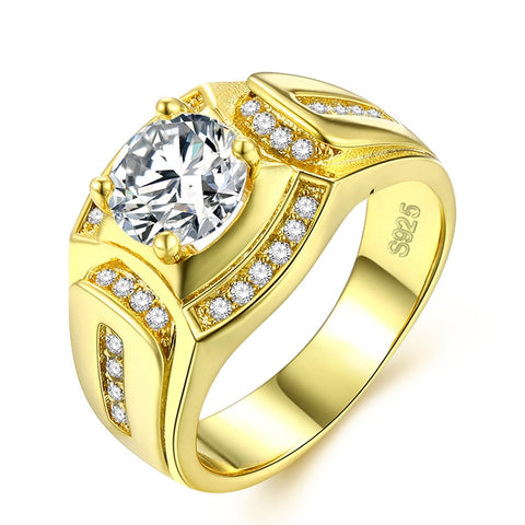 Anello da uomo con diamanti e zirconi AAA placcato in oro bianco 18 carati da uomo d'affari di moda, misura: 11, diametro: 20,6 mm, perimetro: 64,6 mm, Diametro: 20.621.4mm