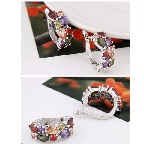1 paio di orecchini con zirconi colorati per donne e ragazze, Argento, Oro rosa
