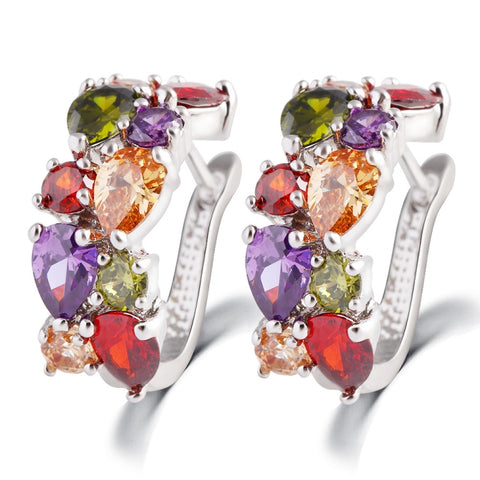 1 paio di orecchini con zirconi colorati per donne e ragazze, Argento, Oro rosa