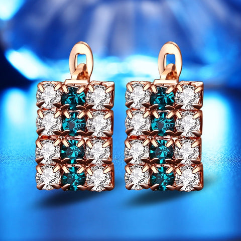1 paio di orecchini a bottone in cristallo d'argento sterling a forma di rettangolo in oro 18 carati per donna, 16*9 mm(Oro) - Novalix Store