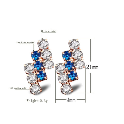 1 paio di orecchini a bottone in oro 18 carati geometrici irregolari in argento sterling con cristalli per donna, 21*9 mm, Blue, Red - Novalix Store