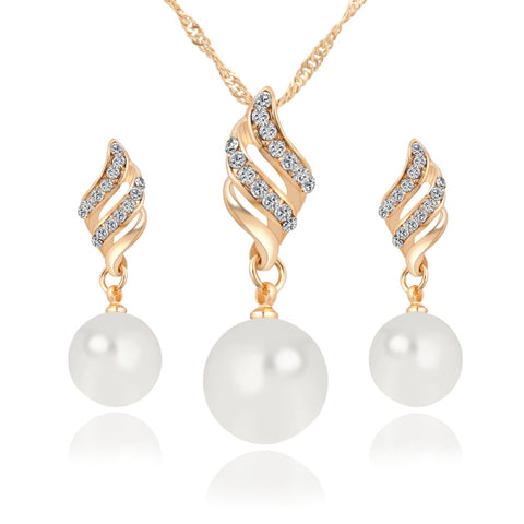 Set di gioielli (1 paio di orecchini e 1 collana inclusa) Collana e orecchini eleganti con ciondolo di perle e strass, Oro, Argento