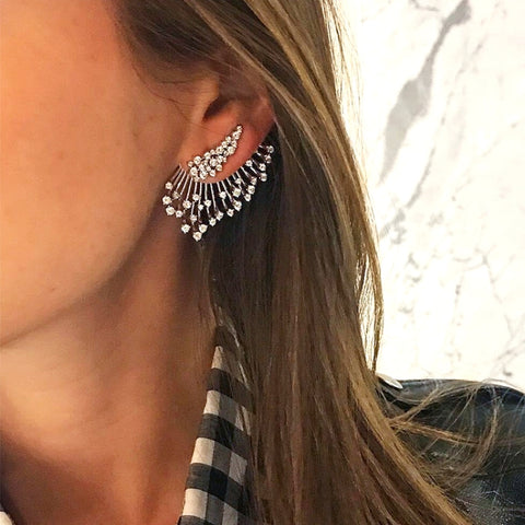 1 pz Orecchini a lobo asimmetrici a forma di ventaglio con fiore in argento a forma di diamante da donna - Novalix Store