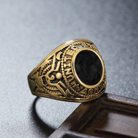Anello da uomo in acciaio al titanio militare rotondo con pietra preziosa intagliata da soldato, misura USA: 11, diametro: 20,7 mm, perimetro: 65 mm, 11