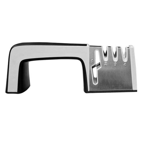 Affilacoltelli 4 in 1 in acciaio inossidabile Instrumento per affilamente rapidamente a mano a quattro sezioni con impugnatura antiscivolo, 4 in 1 (Red), 4 in 1 (Black)